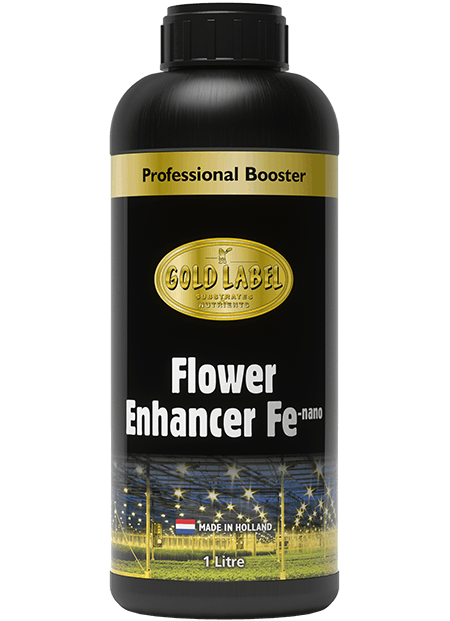 Black bottle of Gold Label Flower Enhancer Fe Nano