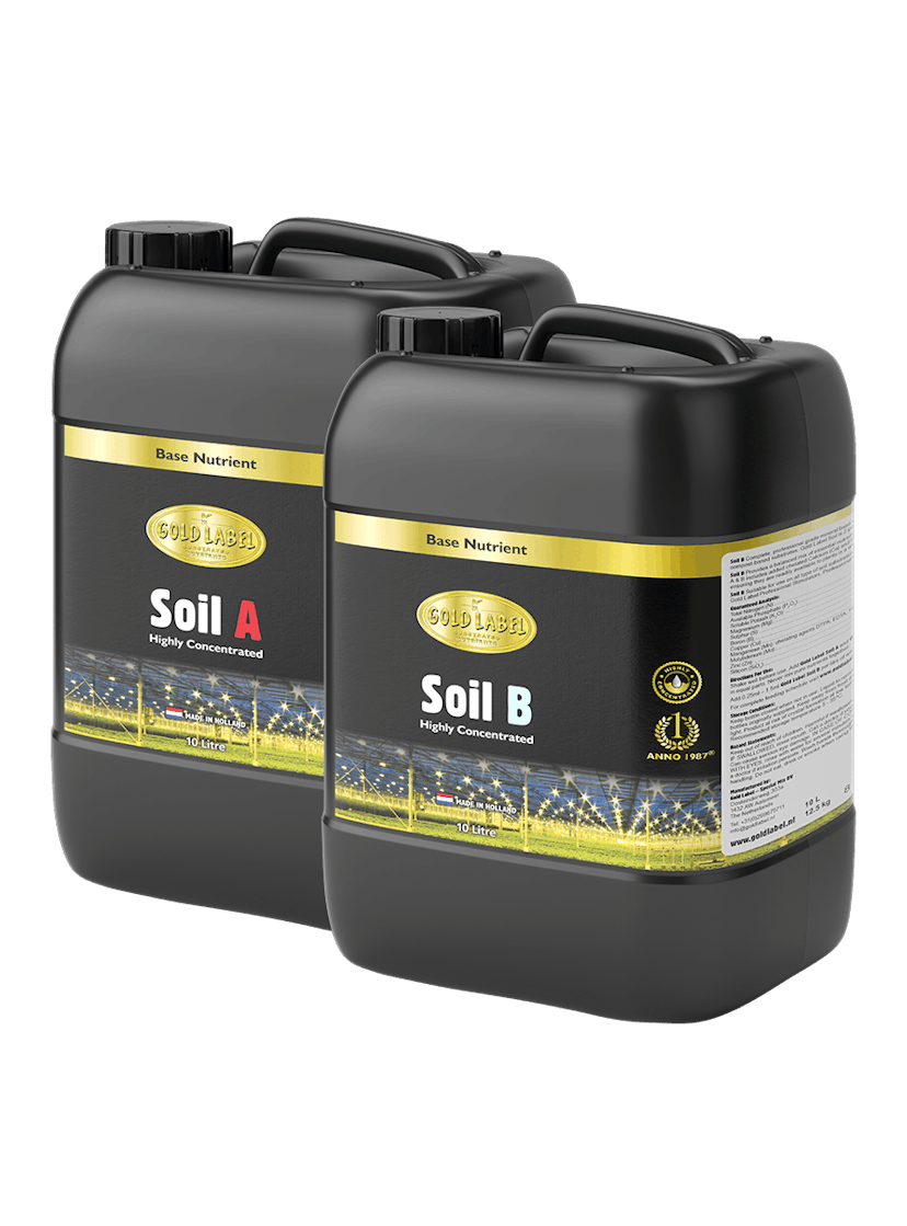 2 black 10 Litre bottles of Gold Label Soil A and Soil B