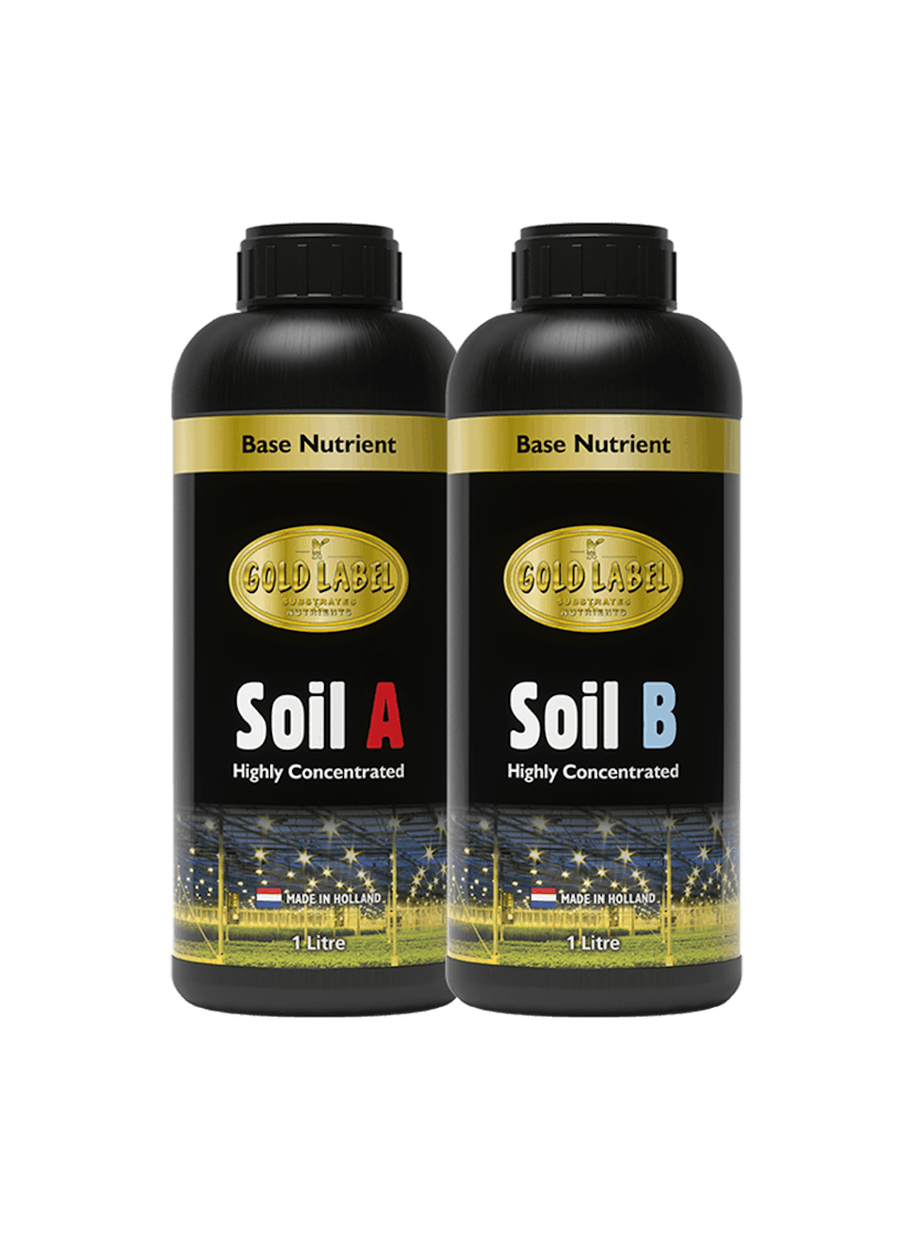 2 black 1 Litre bottles of Gold Label Soil A and Soil B