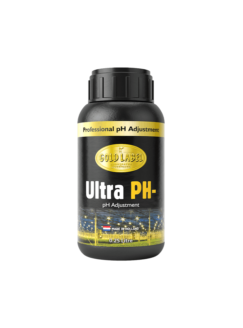 Black 250ml bottle of Gold Label Ultra pH minus
