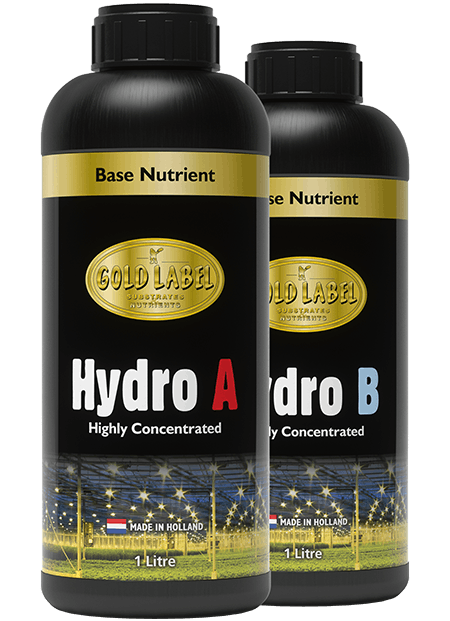 2 black bottles of Gold Label Hydro A and B nutrients