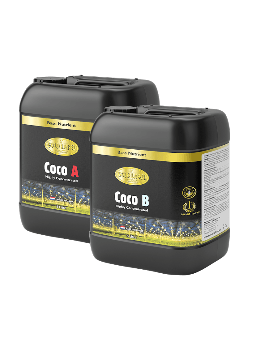 2 black 5 Litre bottles of Gold Label Coco A and Coco B