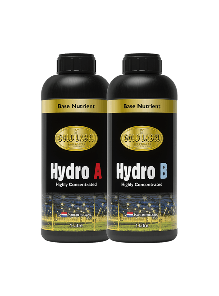 2 black bottles of Gold Label Hydro A and Hydro B