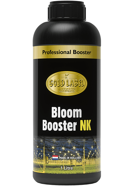 Black bottle of Gold Label Bloom Booster NK