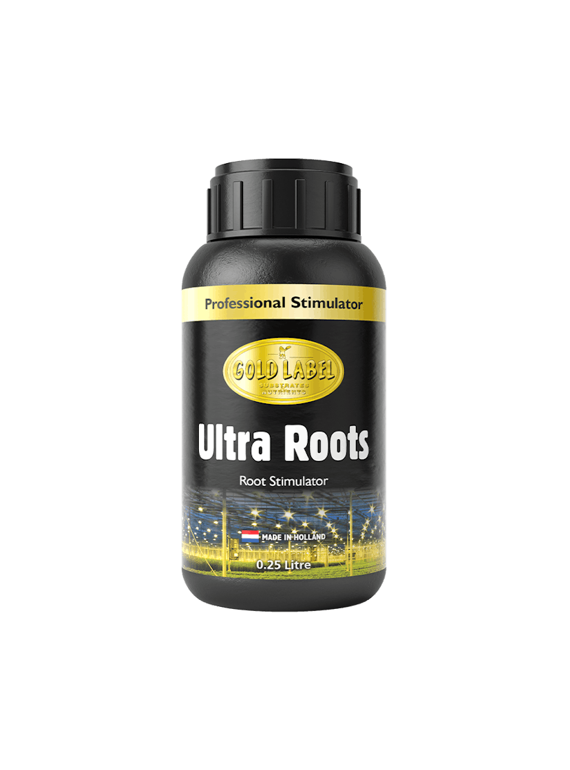 Black 250ml bottle of Gold Label Ultra Roots