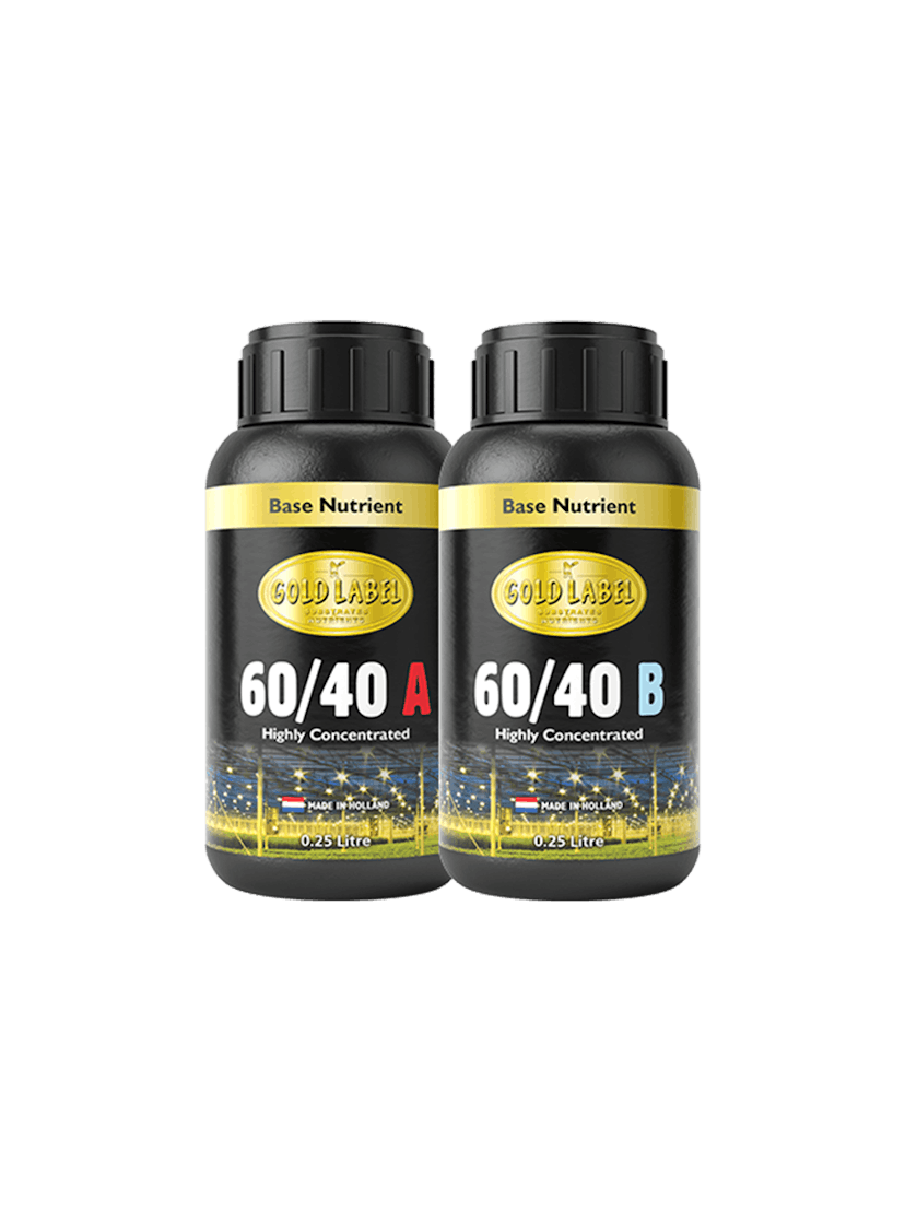 2 black 250ml bottles of Gold Label 60/40 A and 60/40 B