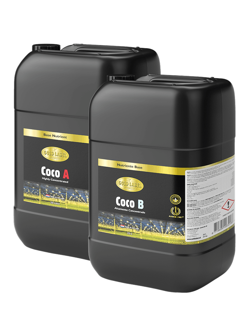 2 black 20 Litre bottles of Gold Label Coco A and Coco B