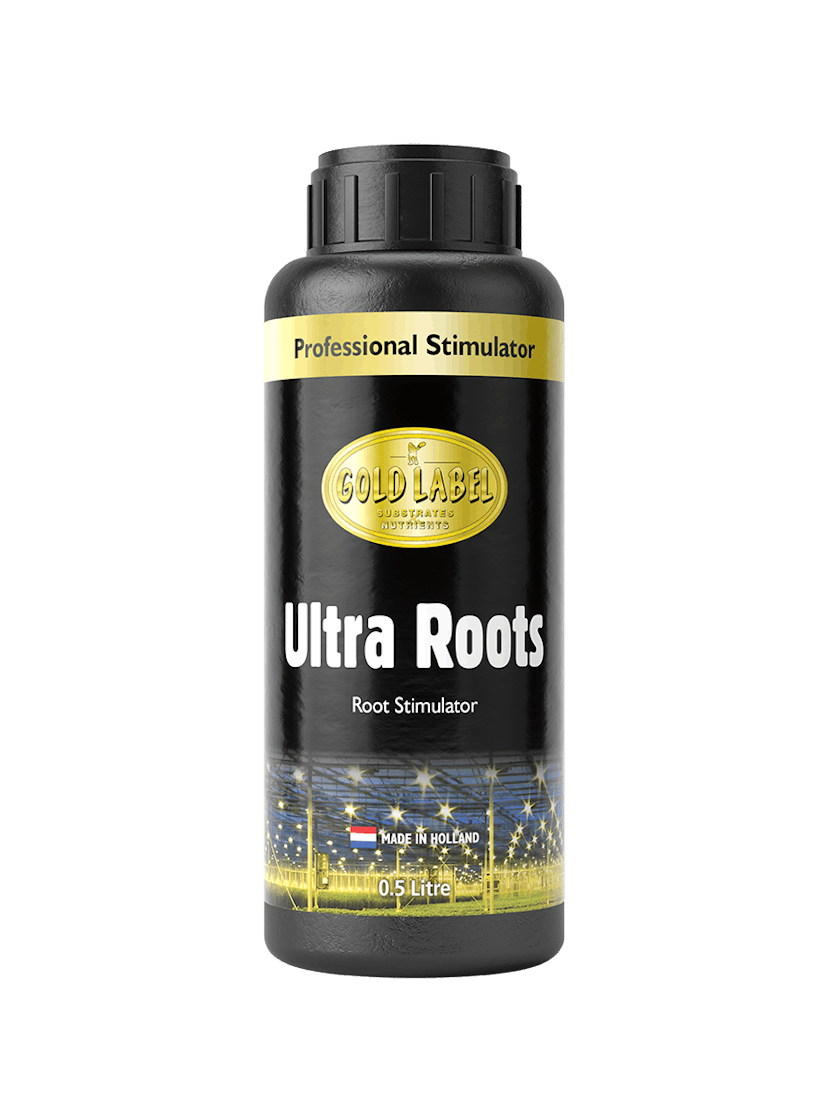 Black 500ml bottle of Gold Label Ultra Roots